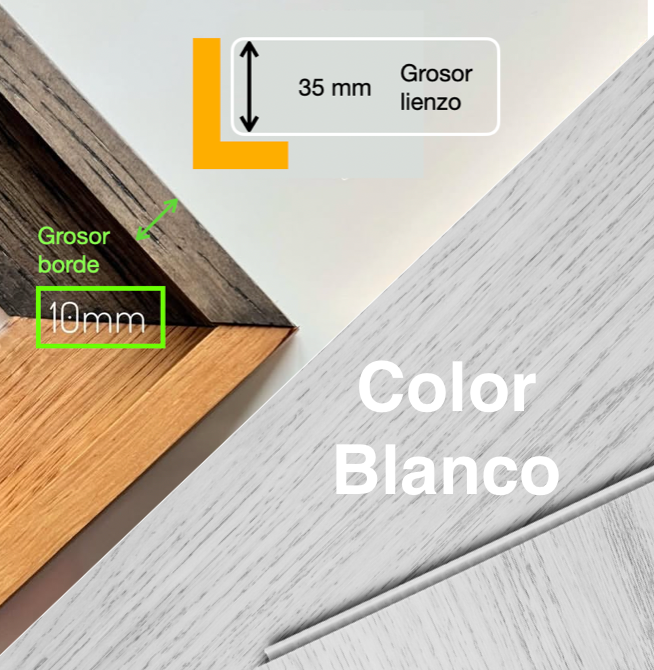 MARCO "CAJA AMERICANA" grosor del borde 10 mm PARA LIENZO DE 35 mm *color BLANCO*