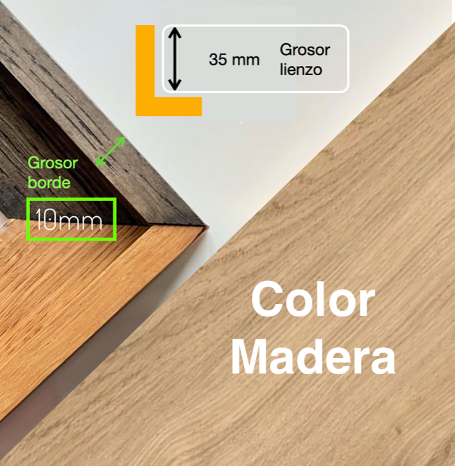 MARCO "CAJA AMERICANA" grosor del borde 10 mm PARA LIENZO DE 35 mm *color MADERA*