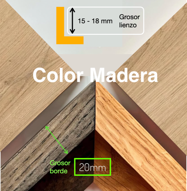 MARCO "CAJA AMERICANA" grosor del borde 20 mm PARA LIENZO DE 15 - 18 mm *color MADERA*
