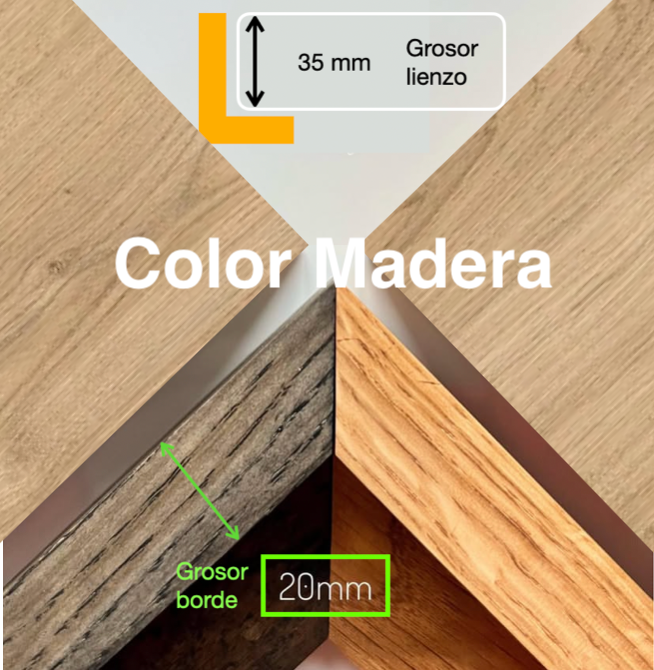 MARCO "CAJA AMERICANA" grosor del borde 20 mm PARA LIENZO DE 35 mm *color MADERA*