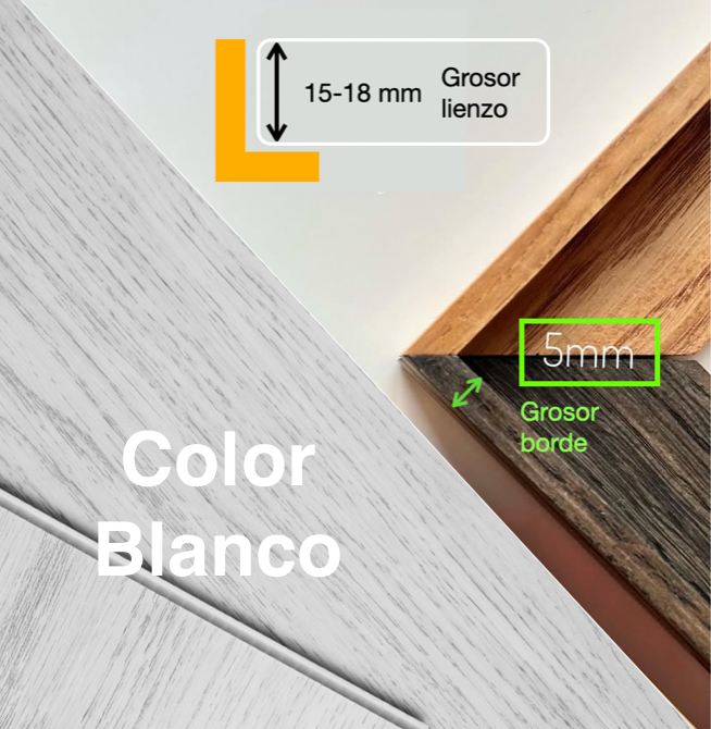 MARCO "CAJA AMERICANA" grosor del borde 5 mm PARA LIENZO DE 15 - 18 mm *color BLANCO*