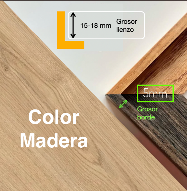 MARCO "CAJA AMERICANA" grosor del borde 5 mm PARA LIENZO DE 15 - 18 mm *color MADERA*