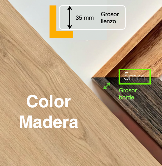 MARCO "CAJA AMERICANA" grosor del borde 5 mm PARA LIENZO DE 35 mm *color MADERA*