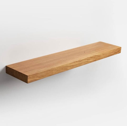 Balda Flotante de Pared en Roble Macizo Barnizado – Estante de Madera Maciza para Pared