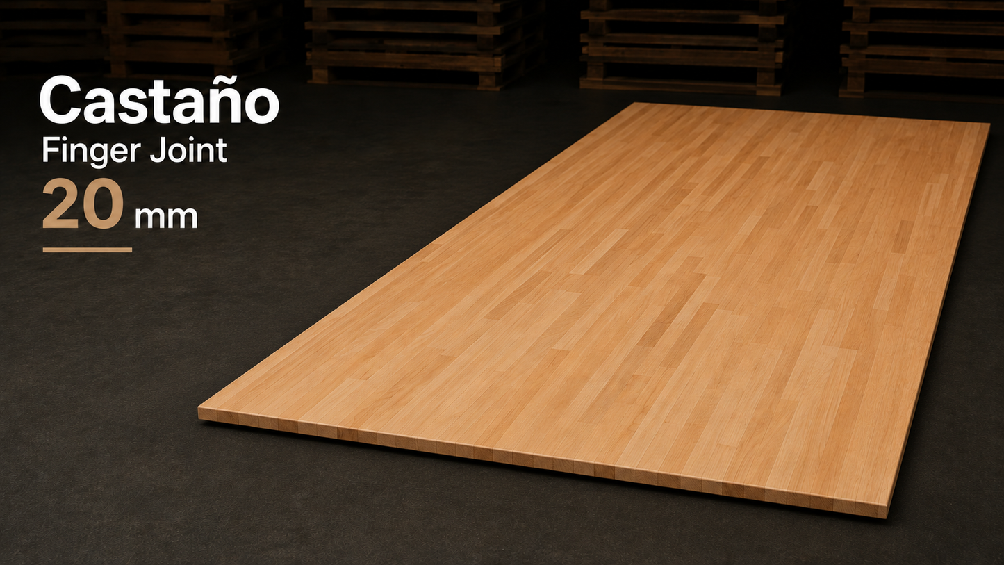 Tablero alistonado de castaño macizo · Finger Joint · 19 mm