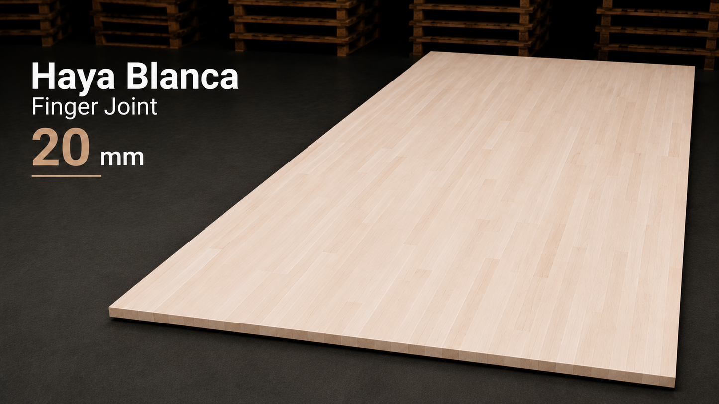 Tablero alistonado de haya blanca maciza · Finger Joint · 19 mm
