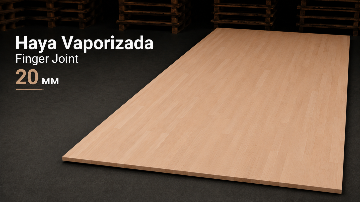 Tablero alistonado de haya vaporizada maciza · Finger Joint · 19 mm