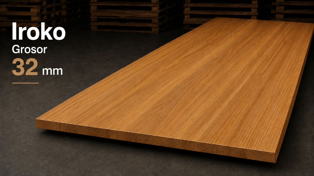 Tablero alistonado de iroko macizo · Lámina entera · 32 mm