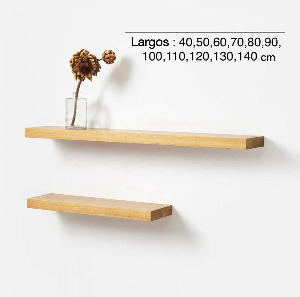 Balda Flotante de Pared en Roble Macizo Barnizado – Estante de Madera Maciza para Pared