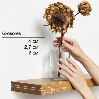 Balda Flotante de Pared en Roble Macizo Barnizado – Estante de Madera Maciza para Pared