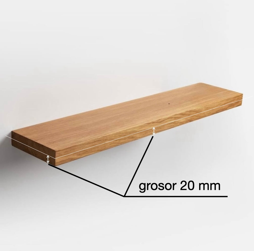 Balda Flotante de Pared en Roble Macizo Barnizado – Estante de Madera Maciza para Pared