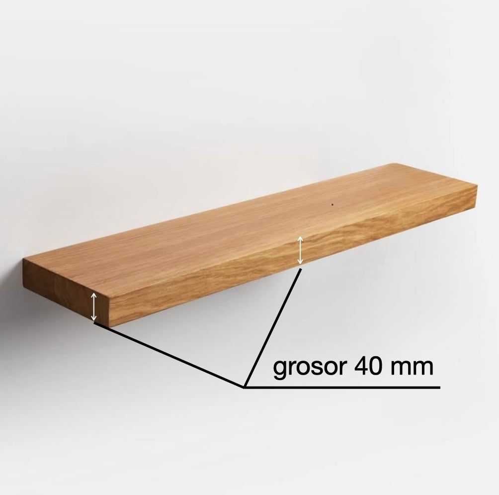 Balda Flotante de Pared en Roble Macizo Barnizado – Estante de Madera Maciza para Pared