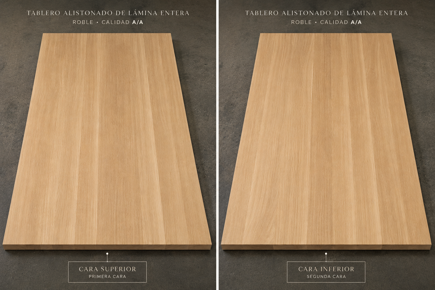 Tablero alistonado de roble europeo macizo · Lámina entera · 32 mm
