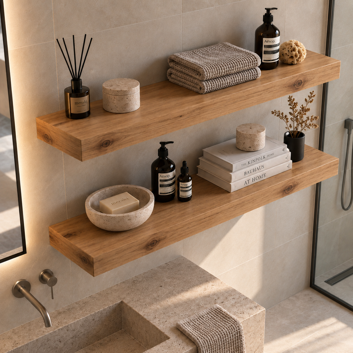 BOUQUET RUSTIC — balda flotante de roble macizo de lámina entera
