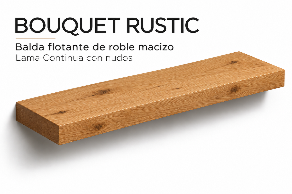 BOUQUET RUSTIC — balda flotante de roble macizo de lámina entera