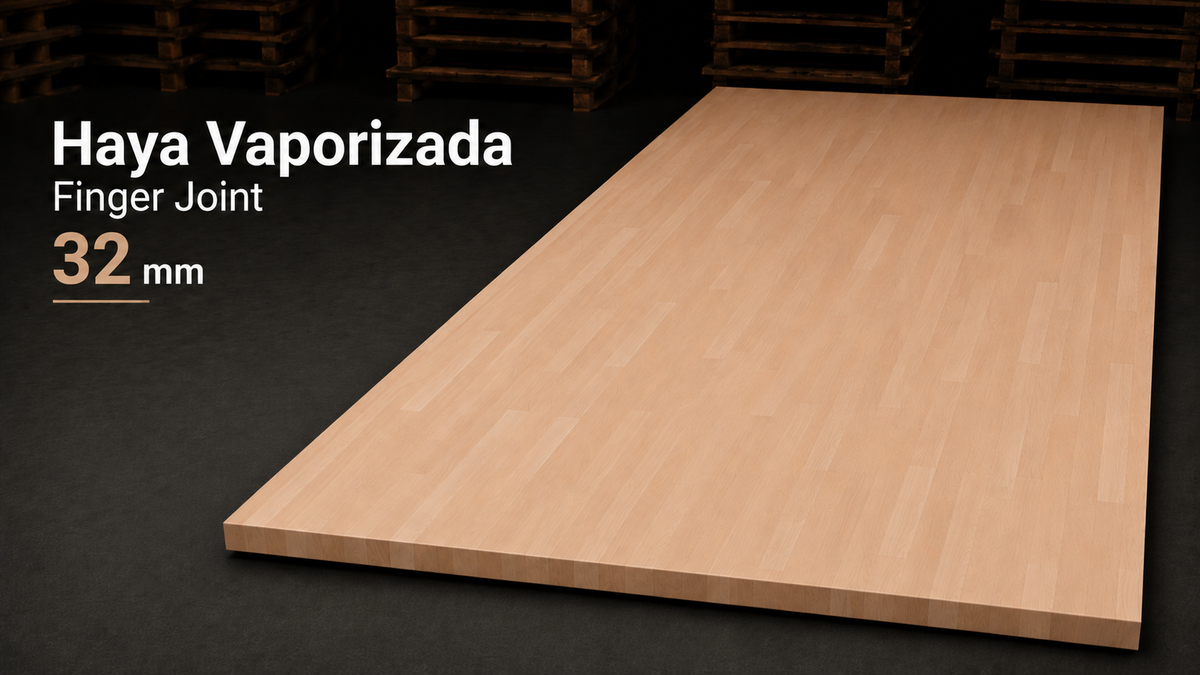 Tablero alistonado de haya vaporizada maciza · Finger Joint · 32 mm