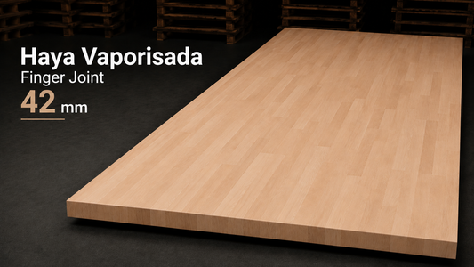 Tablero alistonado de haya vaporizada maciza · Finger Joint · 42 mm