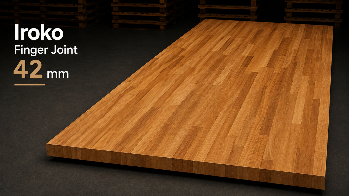 Tablero alistonado de iroko macizo · Finger Joint · 42 mm