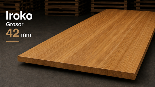 Tablero alistonado de iroko macizo · Lámina entera · 42 mm
