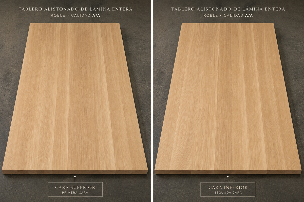 Tablero alistonado de roble europeo macizo de lámina entera, calidad A/A