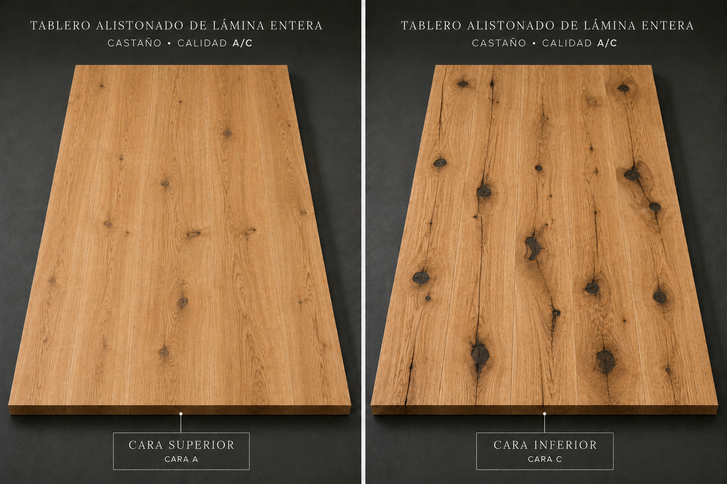 Tablero alistonado de castaño macizo · LAMINA ENTERA · 20 mm