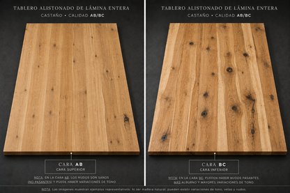 Tablero alistonado de castaño macizo · LAMINA ENTERA · 20 mm